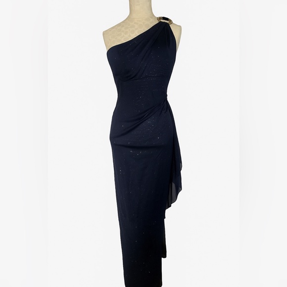 Source Unknown Midnight Blue One Shoulder Dress Prom Homecoming Vintage Y2k - Picture 5 of 5